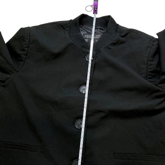 Rachel Zoe Black Bomber Jacket Cropped Button Front Ribbed Collar Cuffs Womens M - Picture 5 of 7